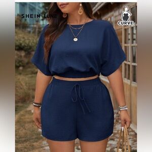 Shein 2 piece Navy Crop and shorts